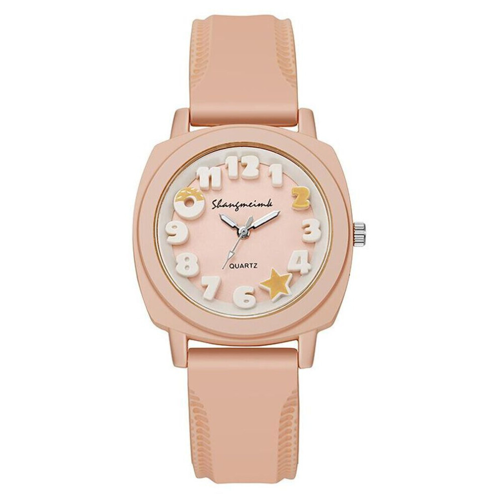 (beige) Students Cute Quartz Watches Fashion Wristwatches For Girl Women&apos;s New Arrival Silicone Strap Clock