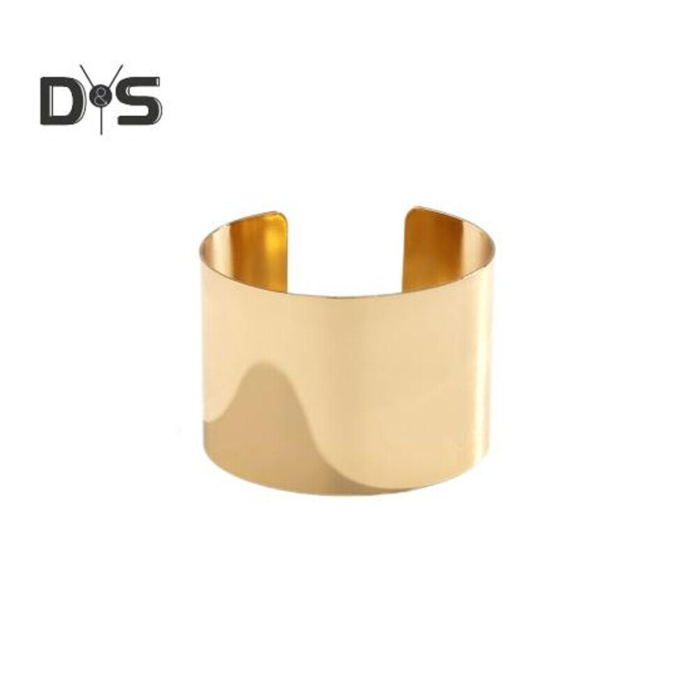 Maxpower (, Short) Women Bracelet Exaggerate Vintage Punk Boho Smooth Stainless Metal Adjustable Opening Cuff Bangle Wide Wrist Jewelry Golden