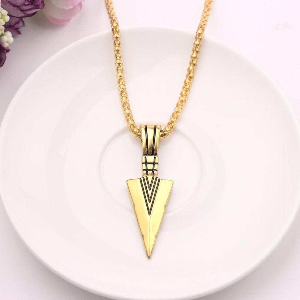 (gold) Men&apos;s  Design Matte Black Long Necklace With Arrow Pendant Jewelry Chain Hip Hop Punk Rock Christmas Halloween Gift
