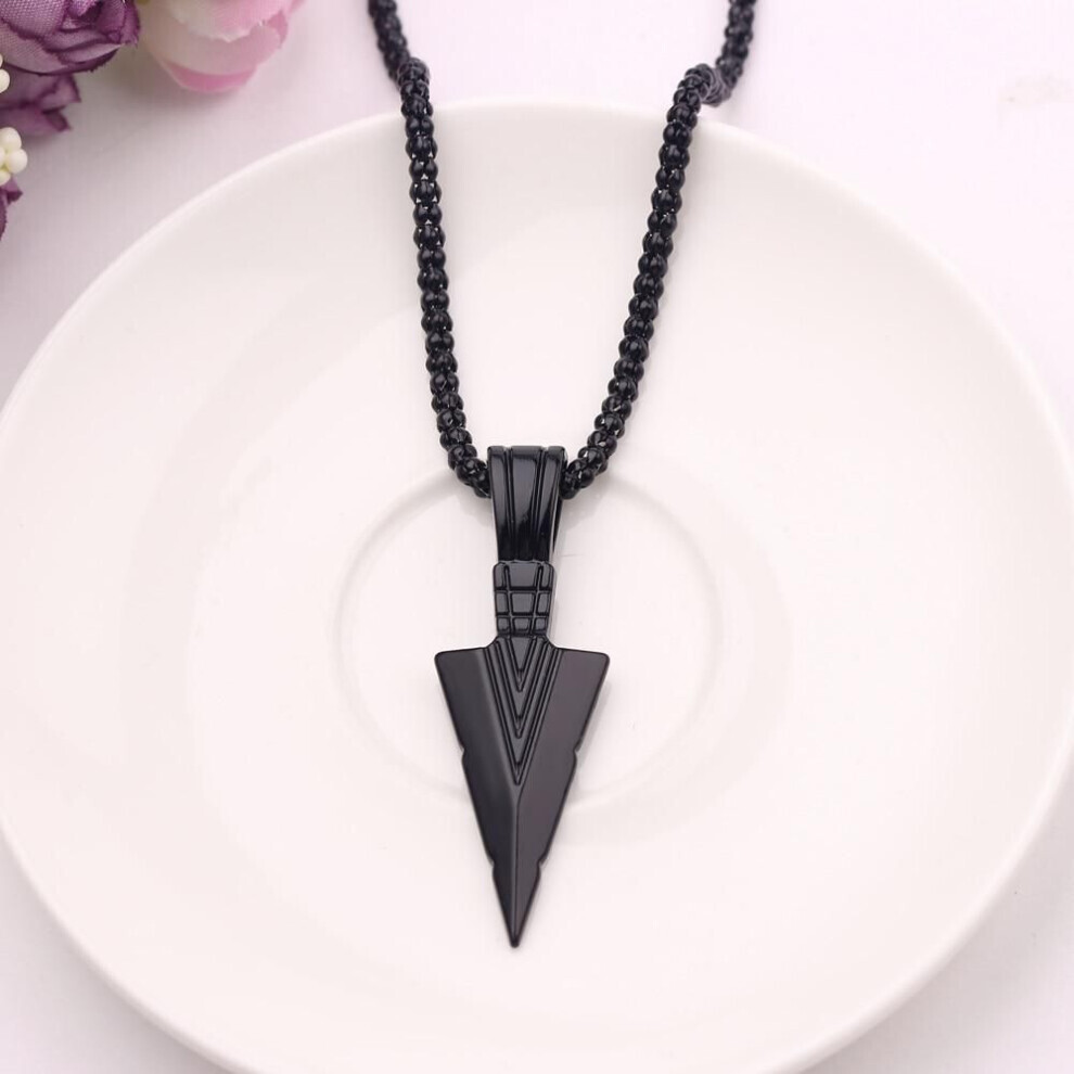 (black) Men&apos;s  Design Matte Black Long Necklace With Arrow Pendant Jewelry Chain Hip Hop Punk Rock Christmas Halloween Gift