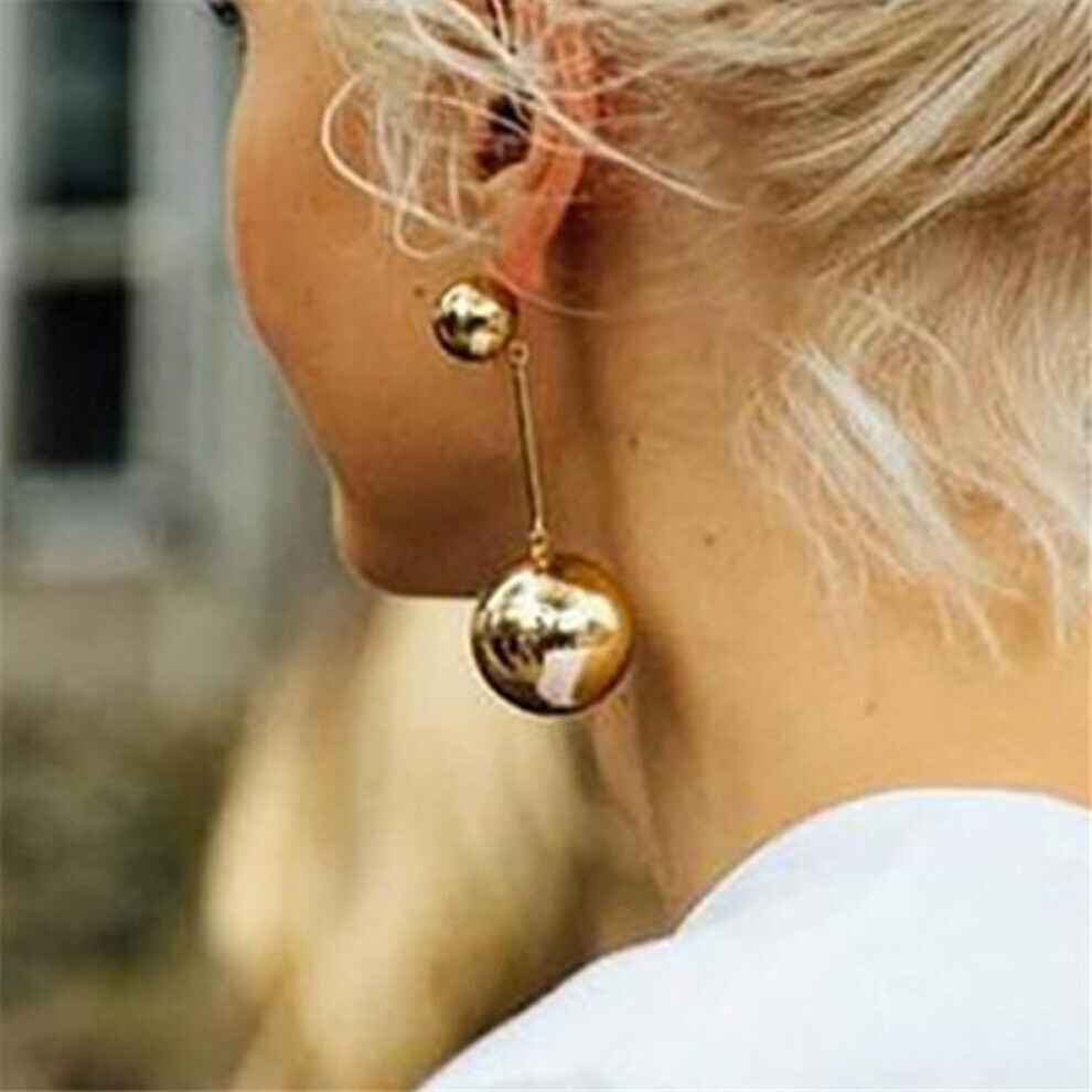 (Gold) Vintage Large Ball Pendant Earrings Women&apos;s European American Style Personality Long Drop Earrings Party Travel Jewelry