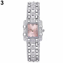 (pink) Lady Slim Watch Band Bracelet Quartz Rectangle Case Watch