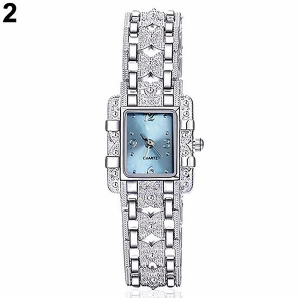 (blue) Lady Slim Watch Band Bracelet Quartz Rectangle Case Watch