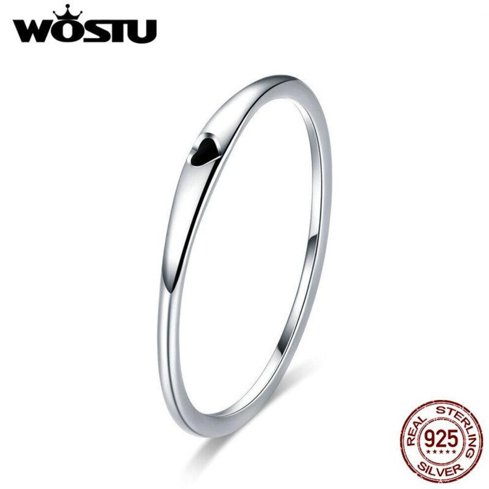 Maxpower (Black, 10) Wostu 925 Sterling Silver Simple Heart Engrave Rings Round Circle Pure Finger Ring For Women Black,Silver