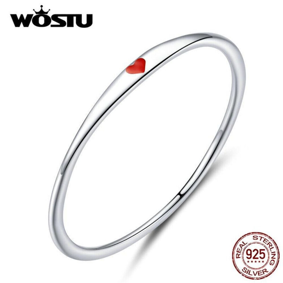 Maxpower (Red, 6) Wostu 925 Sterling Silver Simple Heart Engrave Rings Round Circle Pure Finger Ring For Women Red,Silver
