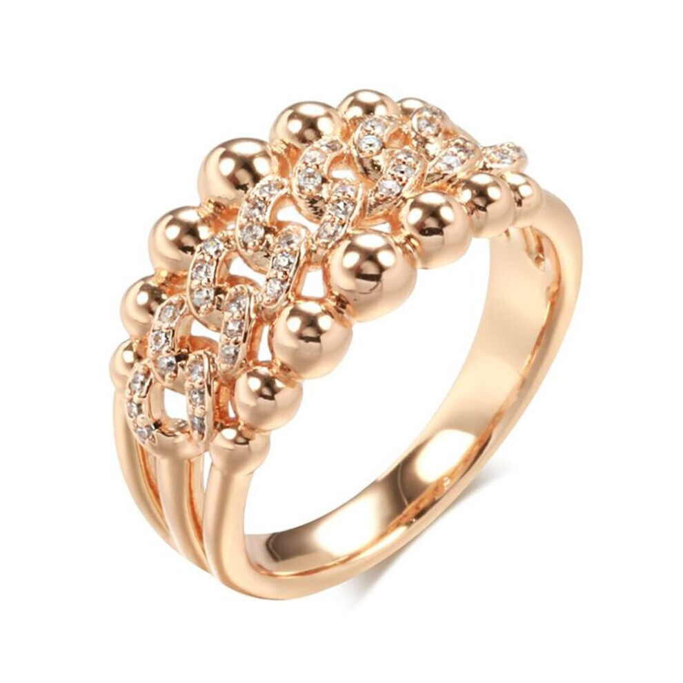 (as the picture, 7) Luxury Gold Color Double Ball Hollow Chain Full Zircon Rings For Women Personality Jewelry