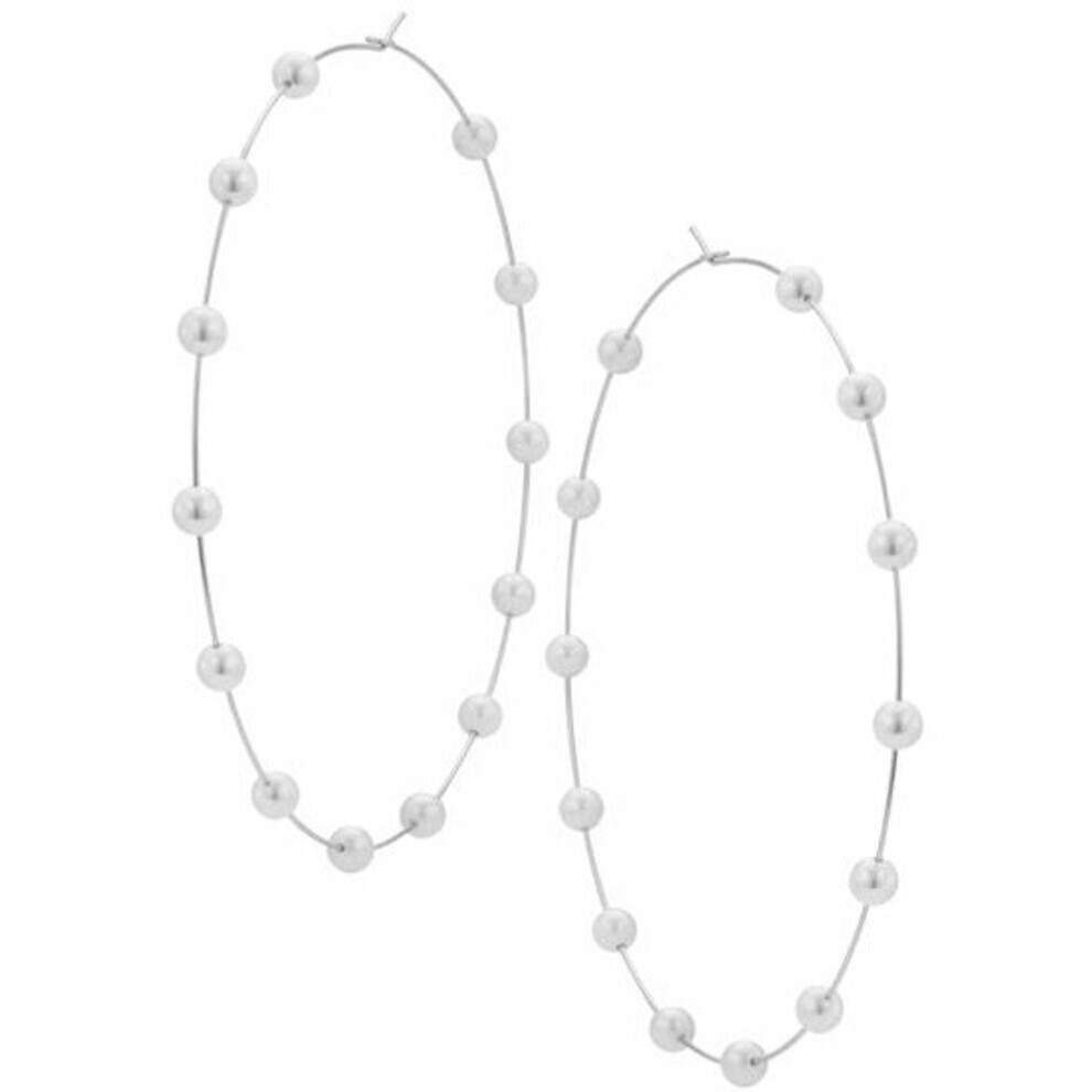 Maxpower (Silver) Women Faux Pearl Beaded Charm Big Hoop Earrings Statement Jewelry Gift White,Silver