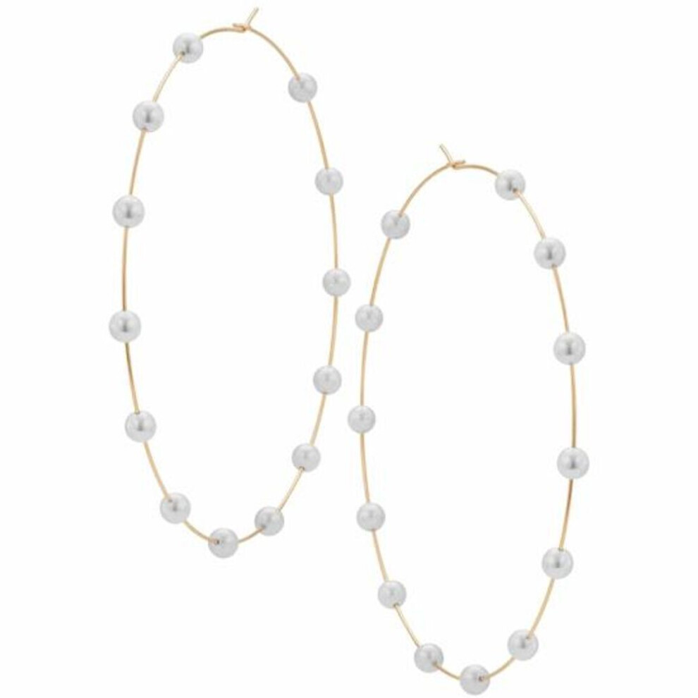 Maxpower (Golden) Women Faux Pearl Beaded Charm Big Hoop Earrings Statement Jewelry Gift White