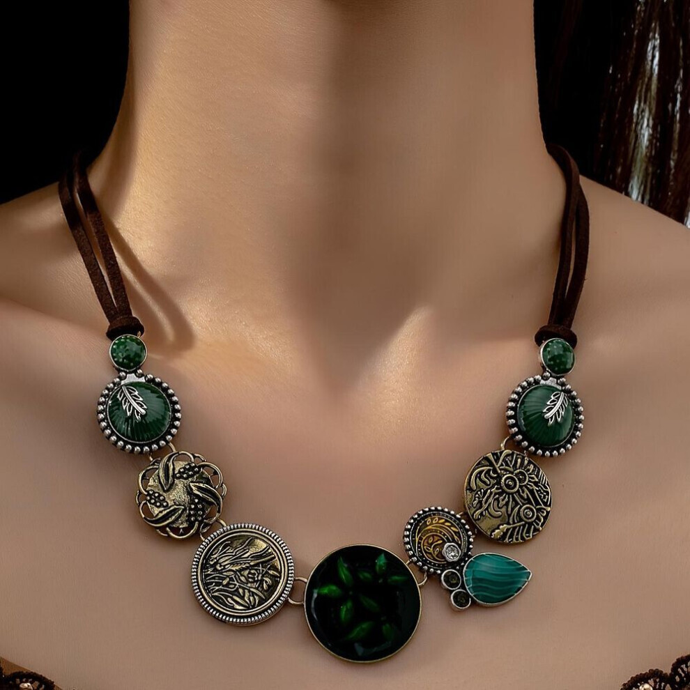 Maxpower (Multicolor) Vintage Western Bohemian Style Women's Statement Necklace With Floral Pattern And Baked Oil Detail, Luxurious And Unique