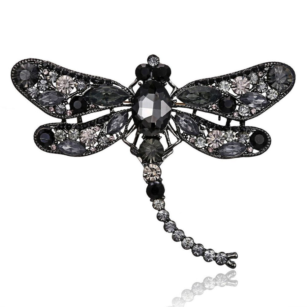 Maxpower (Black) Vintage Corsage Pin Big Dragonfly Brooch Silk Scarf Buckle Diamond Animal Brooch