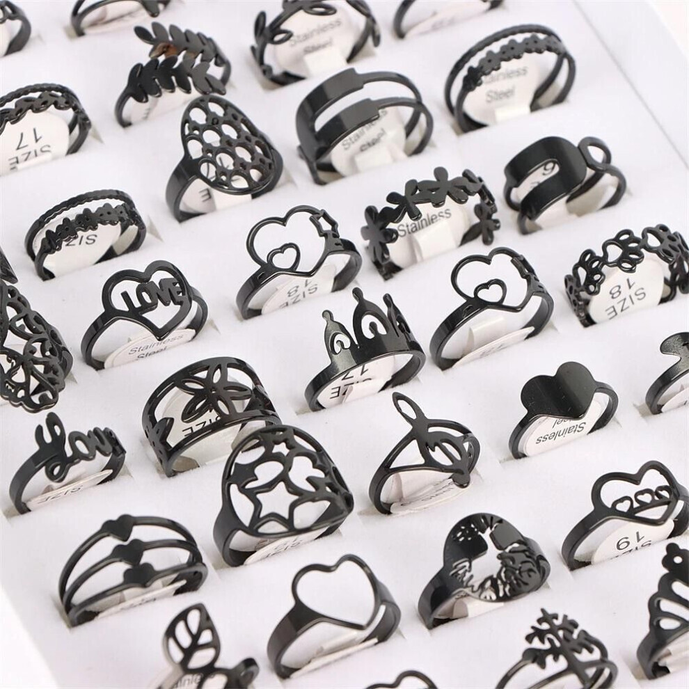 (black) 10pcs Stainless Steel Rings Fashion Jewelry Silver/gold/black/multicolor