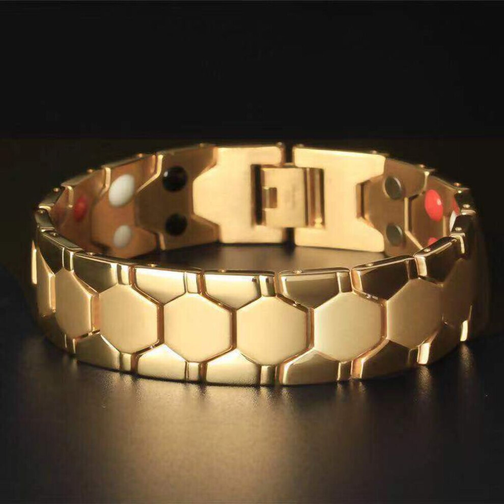 Maxpower (Gold) Punk Stainless Steel Men's Bracelets Energy Magnetic Bracelet Jewelry Chain For Women Bracelets Bangle Gold