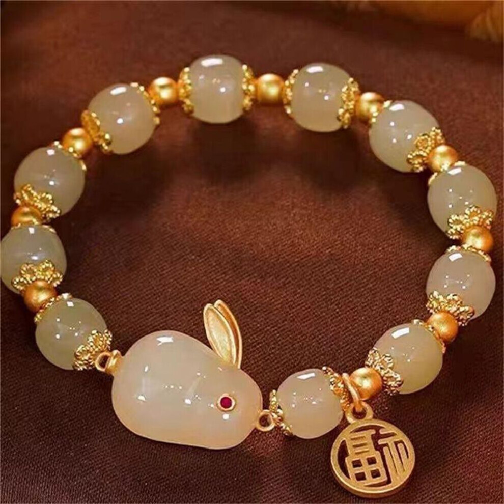 (green) Lucky Couple Glass Friendship Rabbit Bracelet Natural Stone Bead Jewelry Gifts