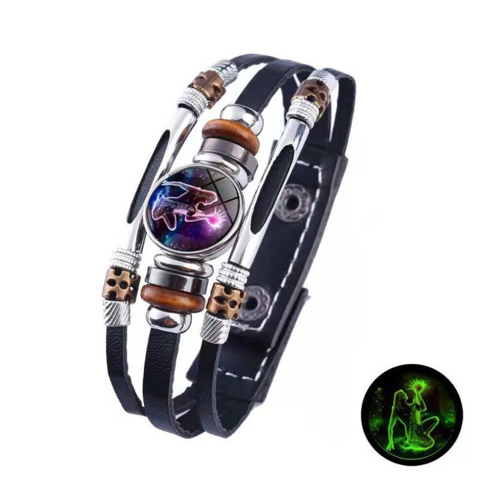 Maxpower (Aquarius) 12 Zodiac Signs Constellation Charm Bracelet Men Women Fashion Multilayer Weave Leather Bracelet & Bangle Birthday Gifts
