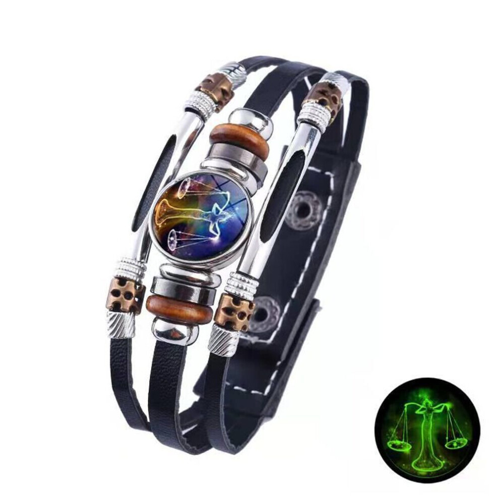 Maxpower (Libra) 12 Zodiac Signs Constellation Charm Bracelet Men Women Fashion Multilayer Weave Leather Bracelet & Bangle Birthday Gifts