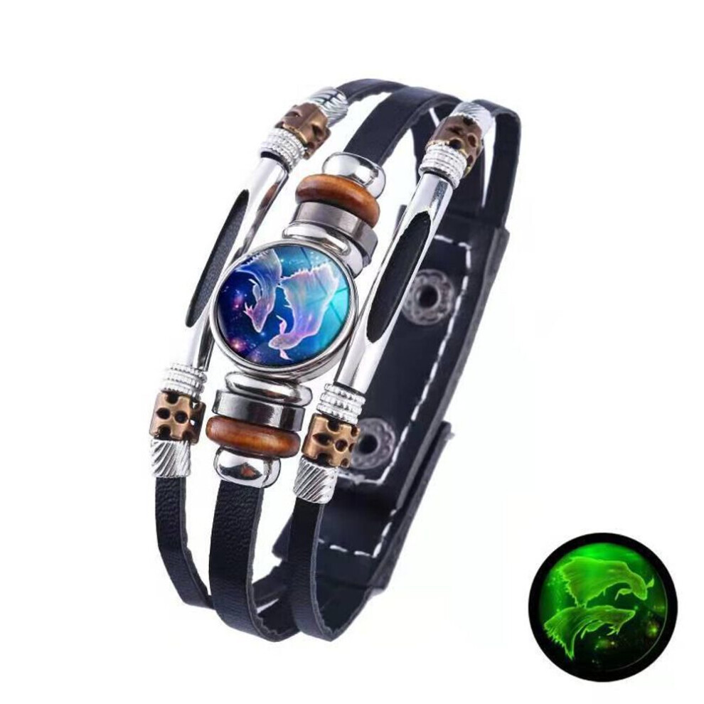 Maxpower (Piscum) 12 Zodiac Signs Constellation Charm Bracelet Men Women Fashion Multilayer Weave Leather Bracelet & Bangle Birthday Gifts