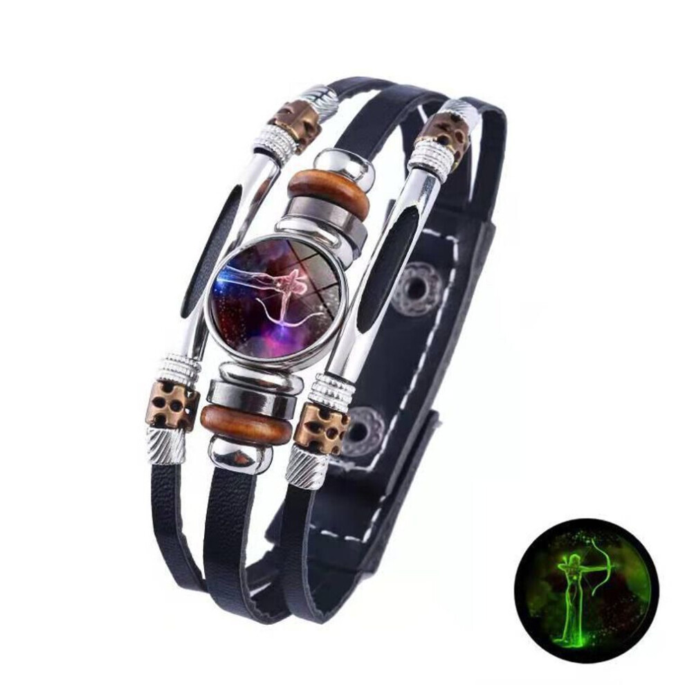 Maxpower (Sagittarius) 12 Zodiac Signs Constellation Charm Bracelet Men Women Fashion Multilayer Weave Leather Bracelet & Bangle Birthday Gifts