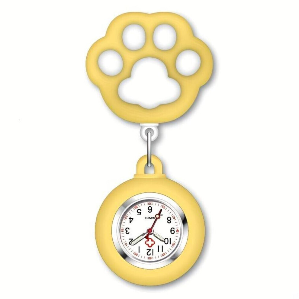 Maxpower (Yellow) Cute Cat Paw Nurse Watch Brooch With Clip Retractable Telescopic Nurse Doctor Paramedic Pocket Watch
