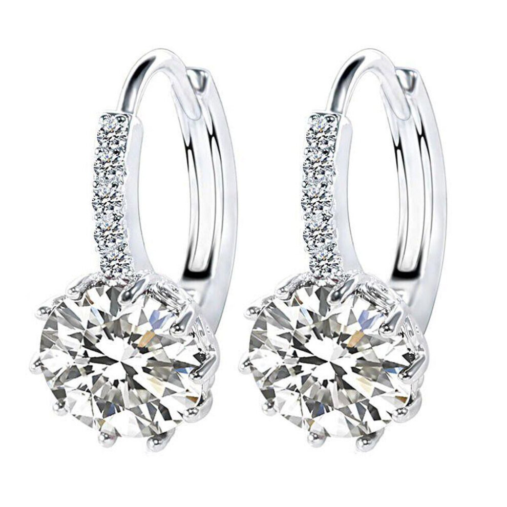 Maxpower (Earrings) Bamoer Trendy Genuine Color Round Hoop Earrings With Aaa Zircon For Women Jewelry Gift Silver