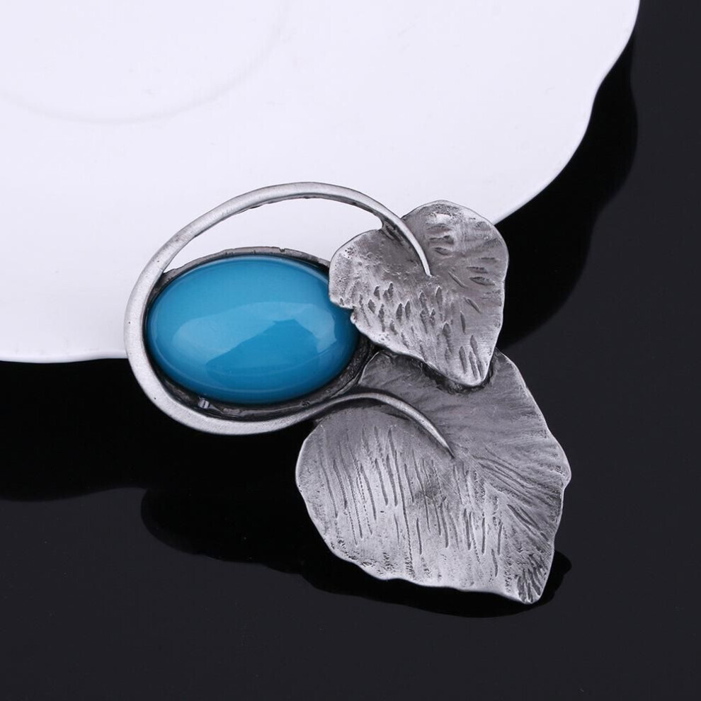 (blue) Double Leaves Brooches For Women Vintage Plant Brooches