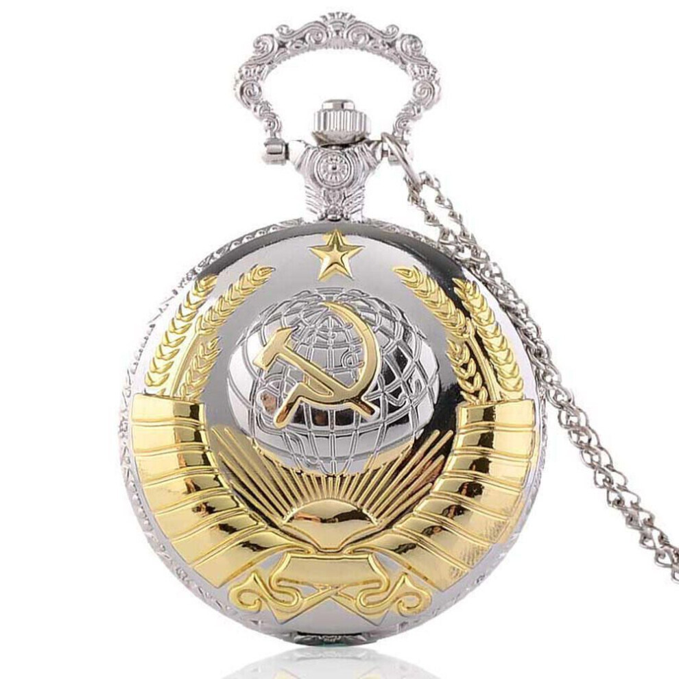 (gold) Men Pocket Watch Soviet Emblem Earth Sickle Hammer Communism Quartz Pocket Watch