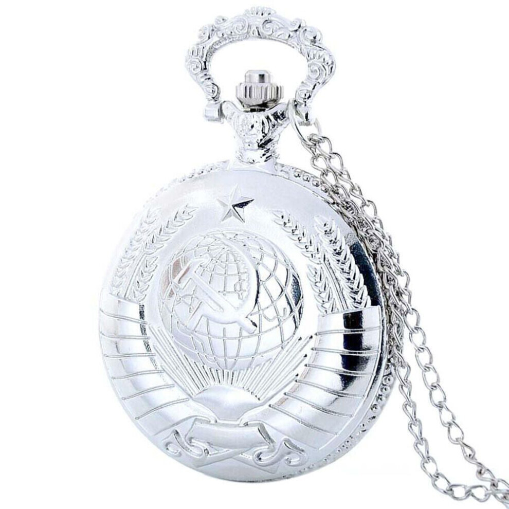 (silver) Men Pocket Watch Soviet Emblem Earth Sickle Hammer Communism Quartz Pocket Watch