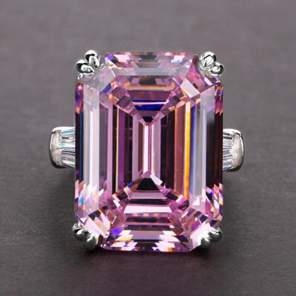 Maxpower (Pink, Number 8) "Cao Shi Luxury Rectangular Zircon Women's Engagement Ring"