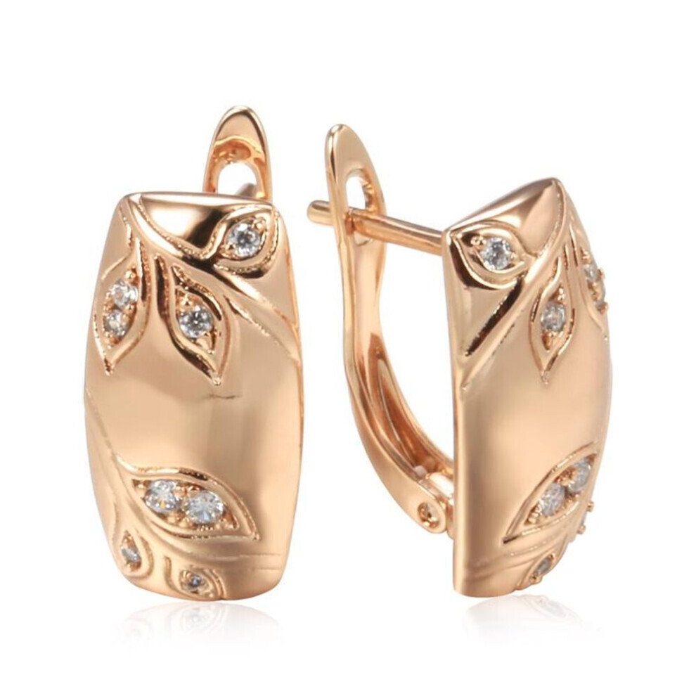 Maxpower (As The Picture) Leaf Texture Zircon Women's Earrings Glossy Color Elegant Wedding Jewelry Gold
