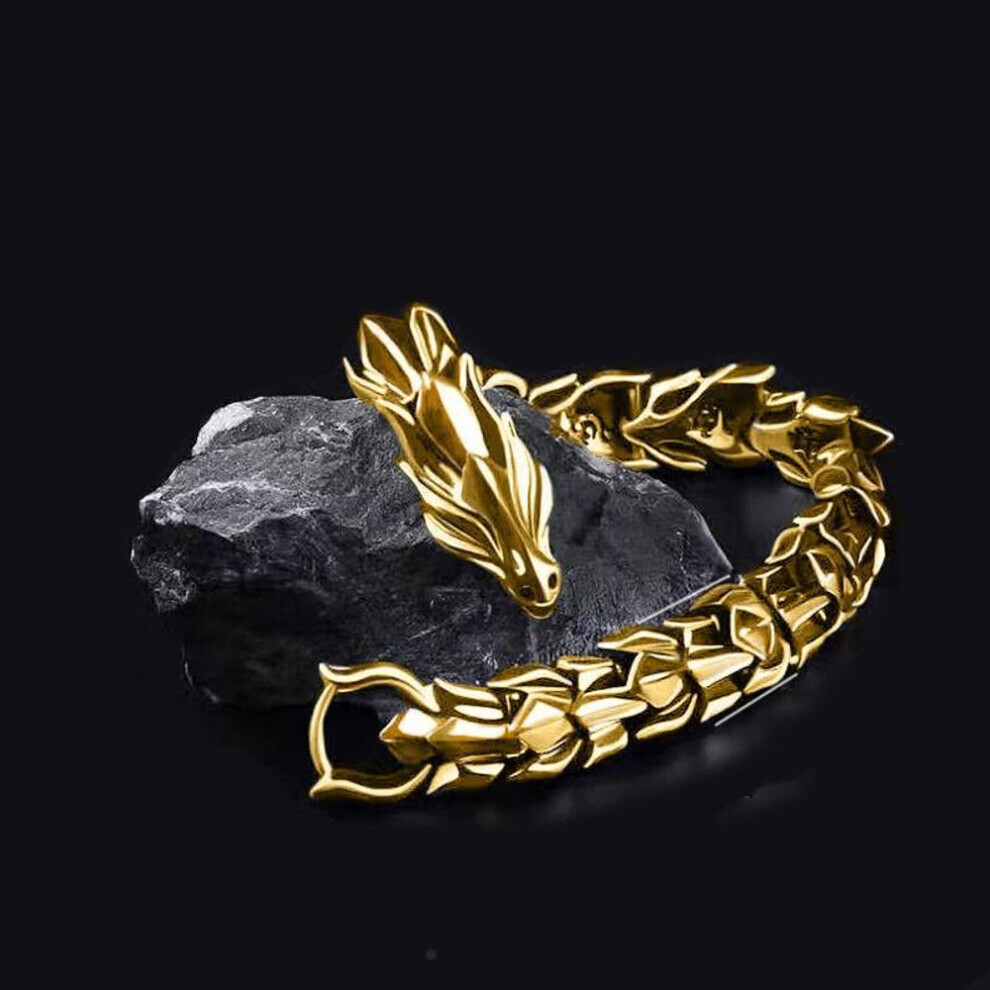 (gold, 20cm) Fashion Retro Gold Dragon Thick Bracelet Personality Hip Hop Dragon Bracelet Animal Chain Bracelet Charm Men&apos;s Jewelry Accessories