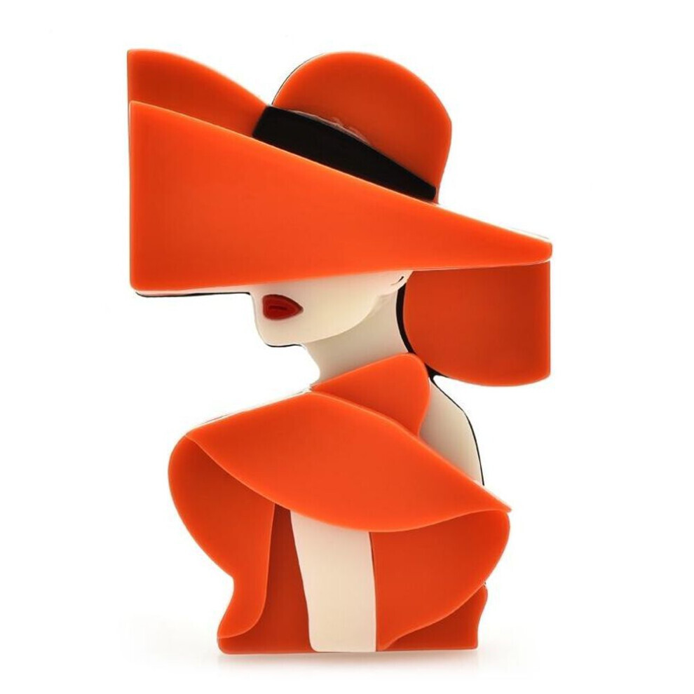 Maxpower (Orange) Blucome Acrylic Charming Lady Brooches For Women 2-Color Wear Hat Modern Girl Party Office Brooch Pin Gifts Orange