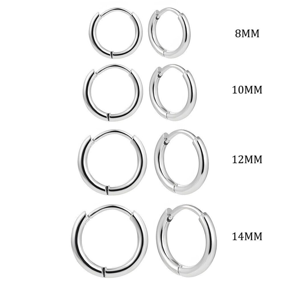 (silver) 4pair  8/10/12/14mm Stainless Steel Round Circle Hoop Earrings For Women Gold Color Tiny Helix Hoops Ear Piercing Loop Ring