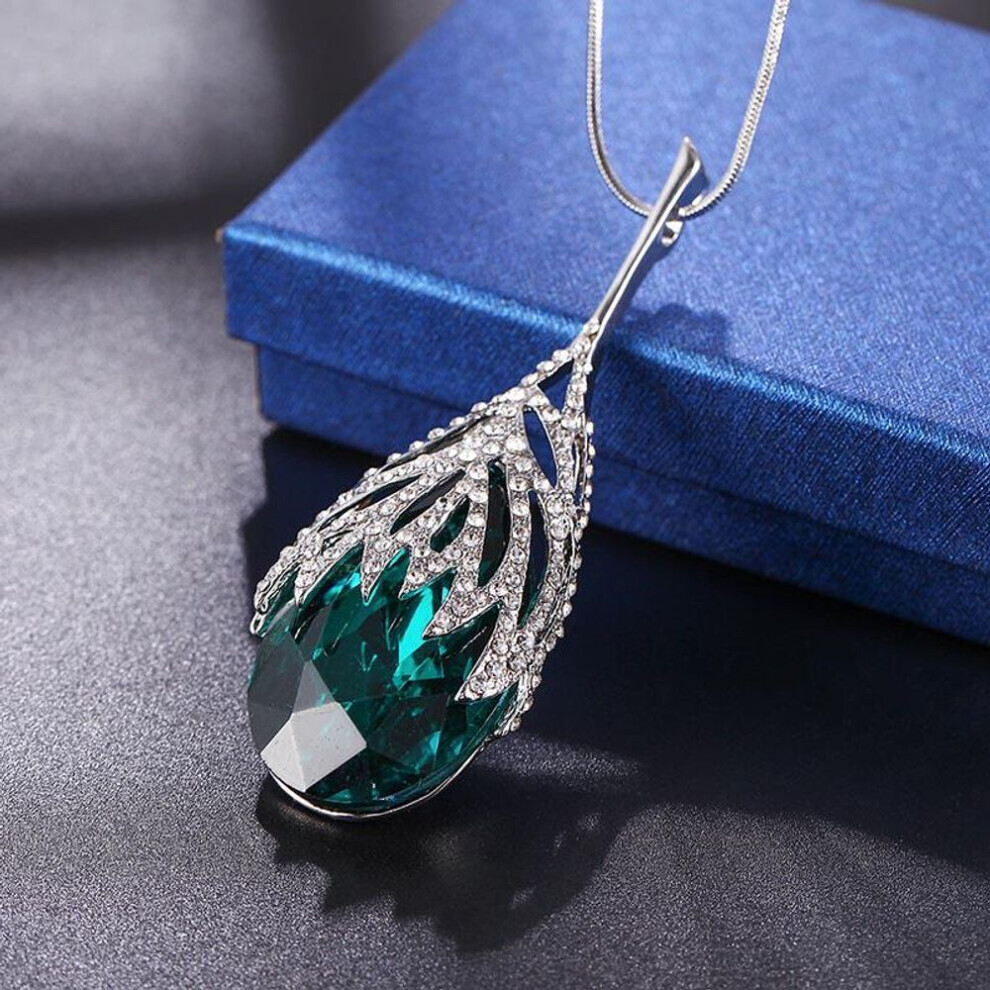 Maxpower (Green) Women Lady Waterdrop Shaped Crystal Pendant Necklace Sweater Chain Jewelry Clothing Accessories Green
