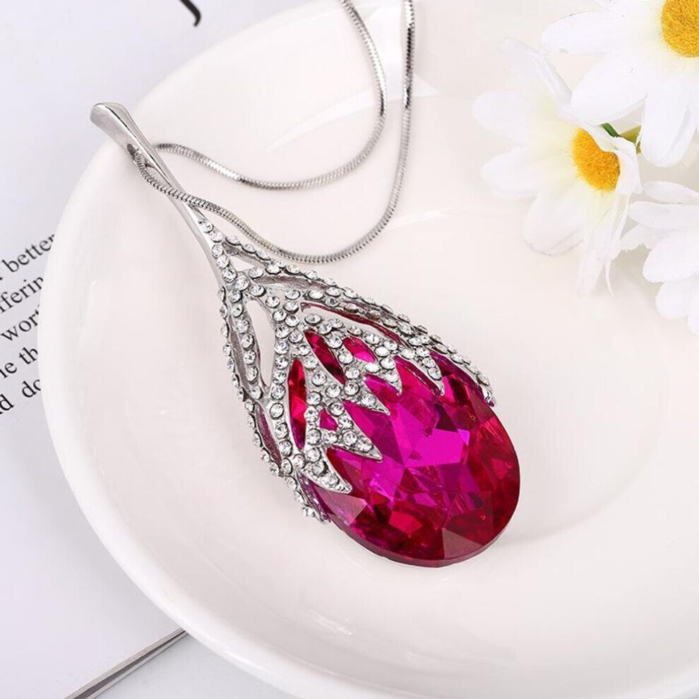 Maxpower (Red) Women Lady Waterdrop Shaped Crystal Pendant Necklace Sweater Chain Jewelry Clothing Accessories Red