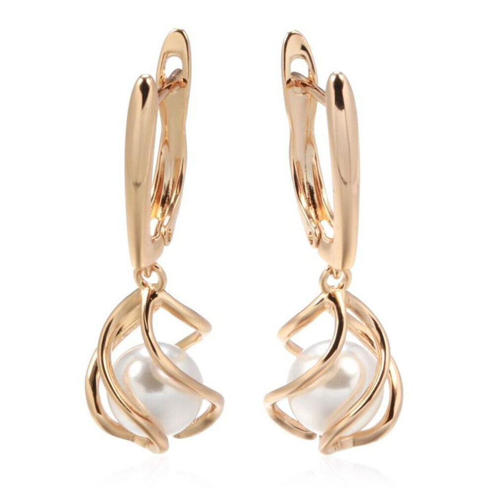 Maxpower (As The Picture) Minimalist Hollow Spiral Pearl Dangle Earrings Rose Gold Color Women Jewelry White,Gold