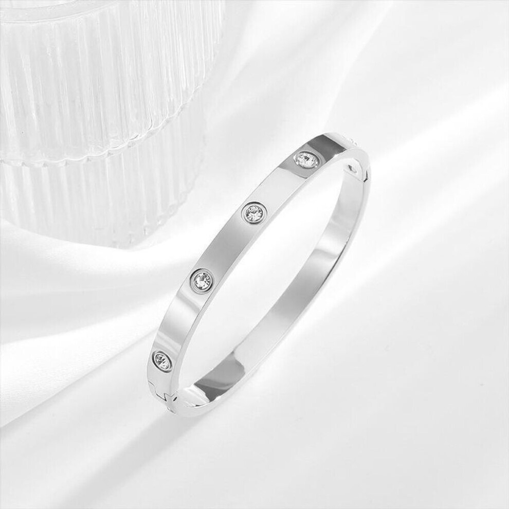 (as the picture, S036 Diamond Bracelet) Elegant Diamond-studded Titanium Steel Bracelet: Light Luxury & High-end Fashion, Electroplated 18k Gold, Shiny, No Fading, Water-resistant.