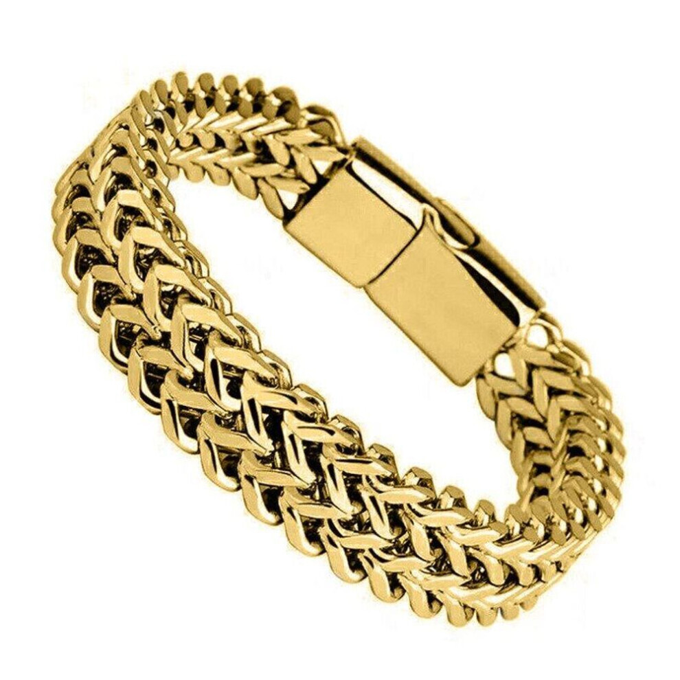 (gold, 22cm) Double Chain Magnetic Bracelet Fashion Personality Men Punk Hip Hop Classic Motorcycle Chain Bracelets Bracelet Jewelry Anniversary Gifts