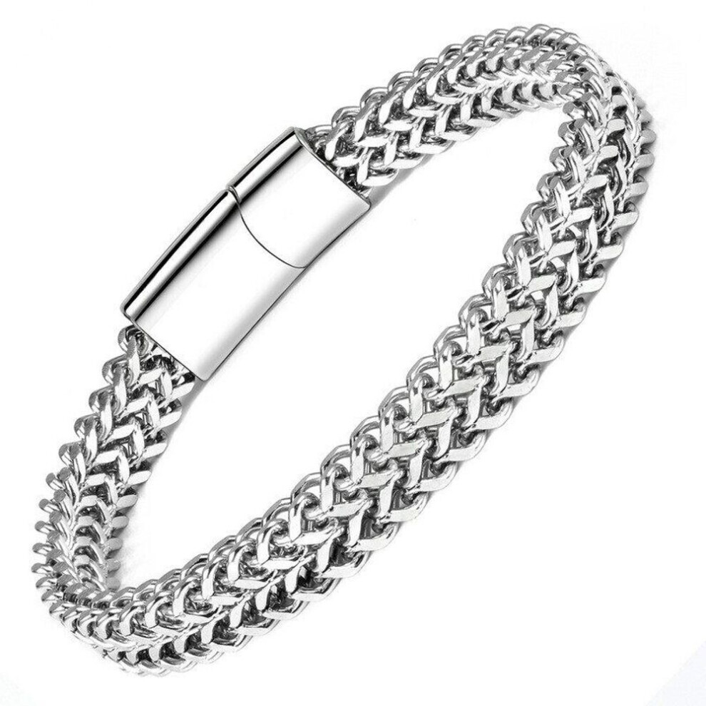 Maxpower (, 21Cm) Double Chain Magnetic Bracelet Fashion Personality Men Punk Hip Hop Classic Motorcycle Chain Bracelets Bracelet Jewelry Anniversary Gif Silver