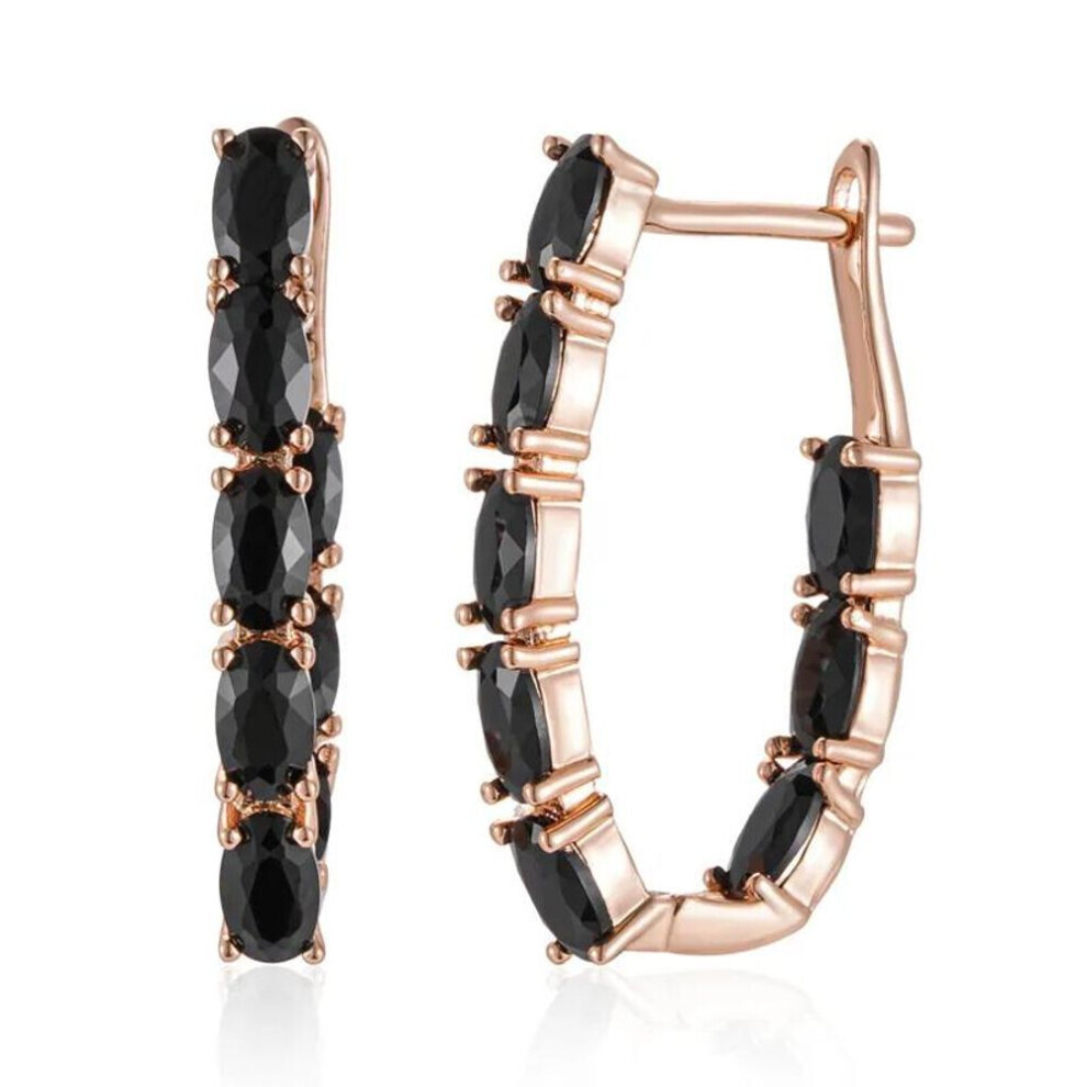 Maxpower (Black) Double Layer Paved Oval Zircon Golden Dangle Earrings Gothic Style Women Trendy Accessories Black