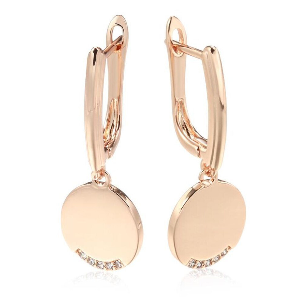 (as the picture) Gold Color Round Coin Inlay Zircon Pendant Earrings For Women Simple Fashion Party Jewelry
