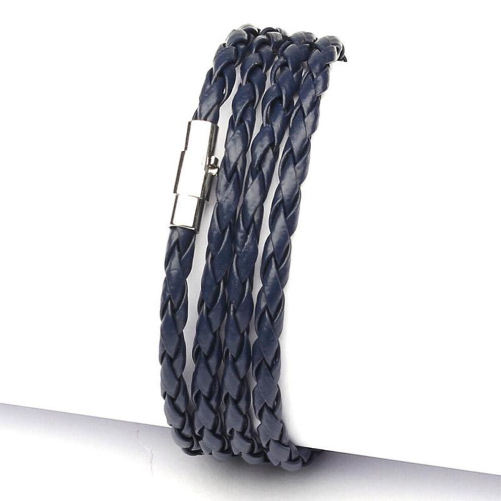 (navy blue) Fashion Wristband Wrap Cuff Unisex Women Men Pu Leather Bracelet Jewelry Gifts