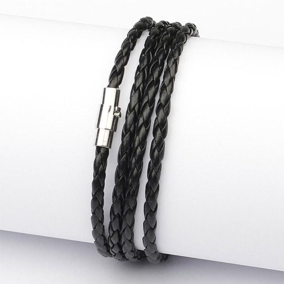 (black) Fashion Wristband Wrap Cuff Unisex Women Men Pu Leather Bracelet Jewelry Gifts
