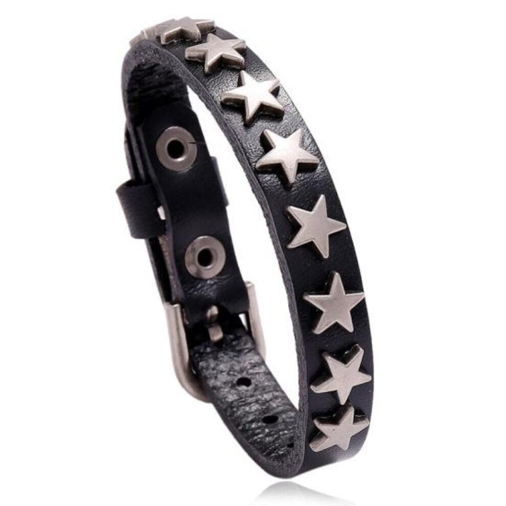 Maxpower (Black) Five-Pointed Star Cowhide Bracelet Bracelet Bar Hip-Hop Accessories Black