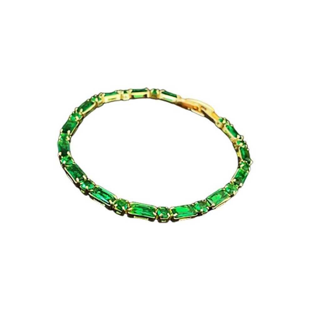 Maxpower (Green) Real Gold Electroplated Emerald Zircon Buckle Bracelet, Light Luxury And Exquisite Bracelet, Elegant And Elegant Hand Decoration Green,Gold