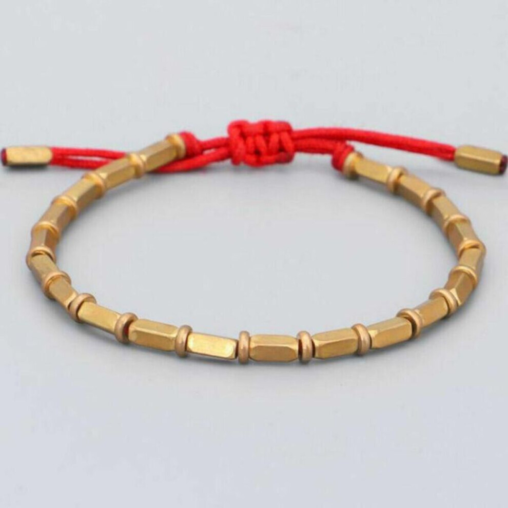 (red) Tibetan Buddhist Handmade Braided Long Copper Beads Lucky Rope Bracelet Bangles