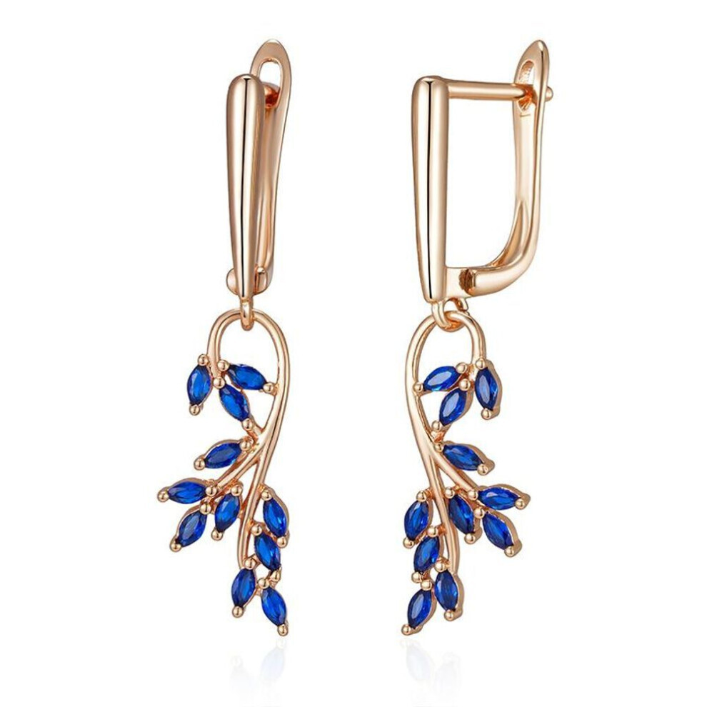 (blue) Kinel Blue Natural Zircon Leaf Shape Dangle Earrings For Women Rose Gold Color Long Earrings Party Gift