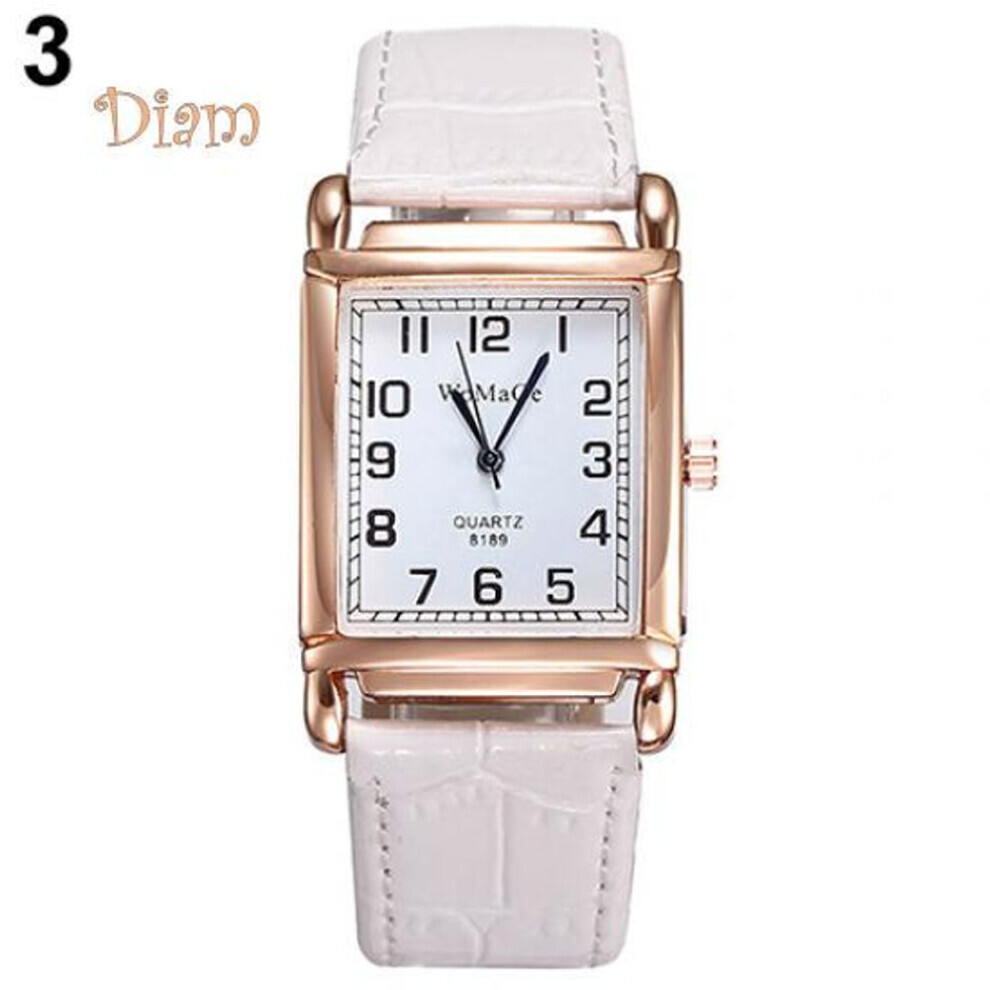 Maxpower (White) Dilara Men Women Fashion Faux Leather Band Square Dial Quartz Analog Wrist Watch Trinket White