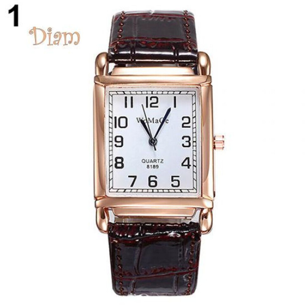 (brown) Dilara Men Women Fashion Faux Leather Band Square Dial Quartz Analog Wrist Watch Trinket