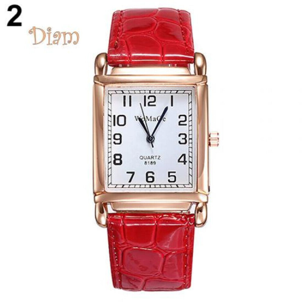 Maxpower (Red) Dilara Men Women Fashion Faux Leather Band Square Dial Quartz Analog Wrist Watch Trinket Red
