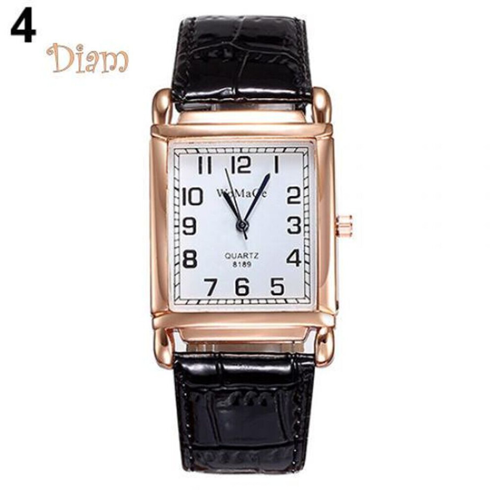 (black) Dilara Men Women Fashion Faux Leather Band Square Dial Quartz Analog Wrist Watch Trinket
