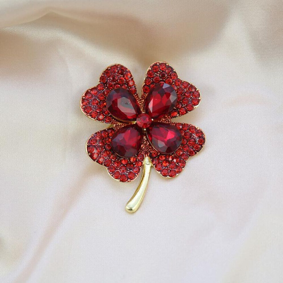 Maxpower (Red) Creative Pop Elegant Green Four Leaf Clover Brooch Pin Women's Suit Coat Brooch Lucky Jewelry Green,Red